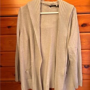 Cyrus Open-Front Shawl-Collar Cardigan - Beige